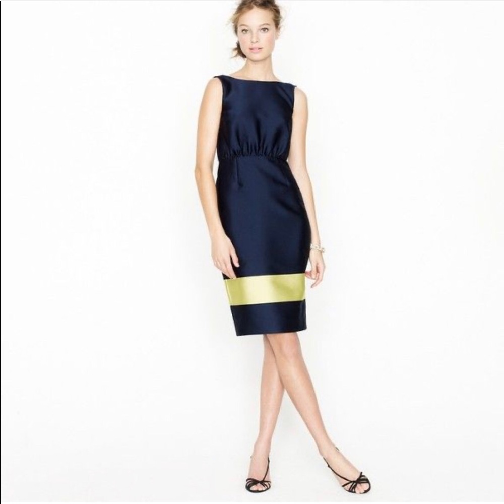 Like New J.Crew Silk Navy Blue Gold Cocktail Dress